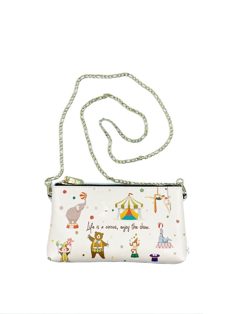 Animals Circus Print Single Zip Crossbody Bag - กระเป๋าแมสเซนเจอร์ - หนังแท้ สีน้ำเงิน