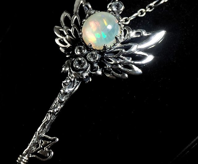 Crystal Opal Sterling Silver 925 Angel Wings Key Pendant - Flight of Dream  - Shop RealizedStudio Artisan Jewelry Necklaces - Pinkoi