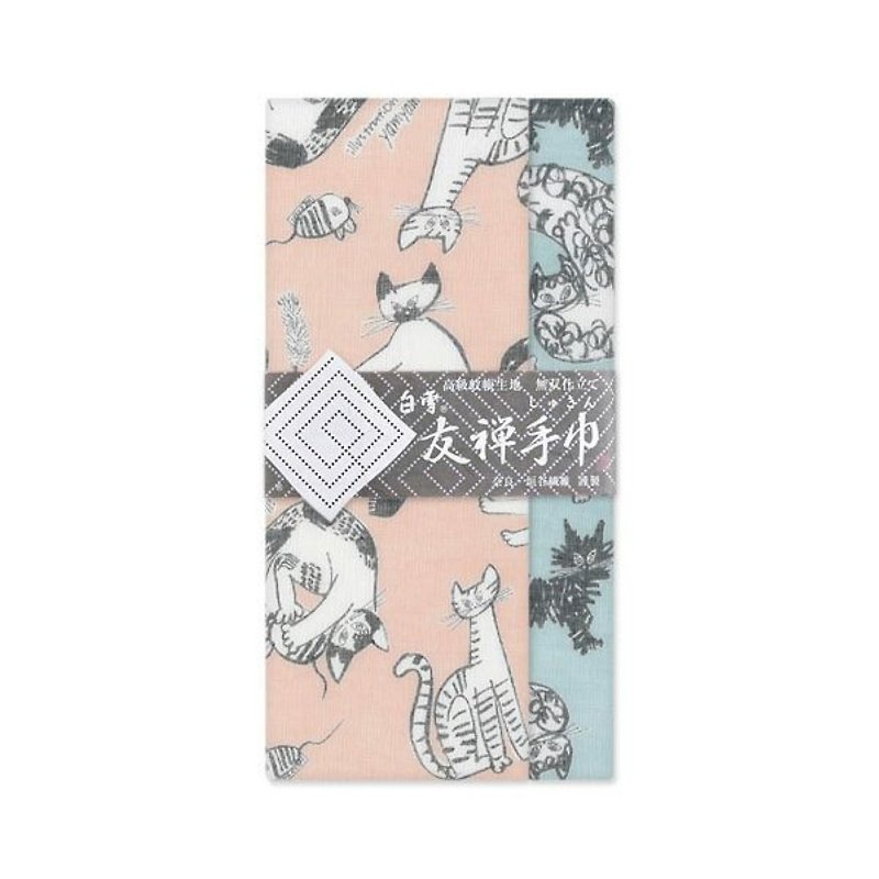 Kyo Yuzen dyed double face towel/ meow meow meow - ผ้ารองโต๊ะ/ของตกแต่ง - ผ้าฝ้าย/ผ้าลินิน 