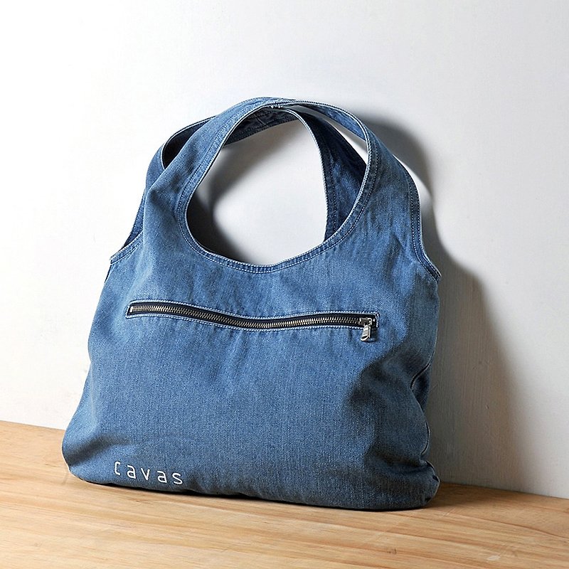 水洗丹寧手提包 | 淺藍色 - 側背包/斜孭袋 - 棉．麻 藍色