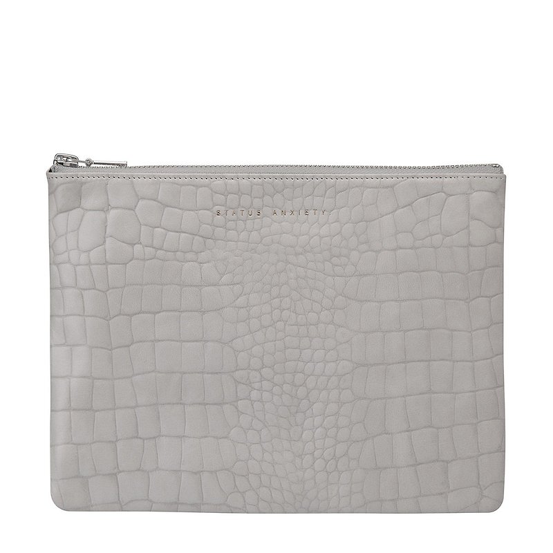 ANTI-HEROINE Clutch _Grey Croc Emboss / Grey Crocodile Emboss - Clutch Bags - Genuine Leather Gray