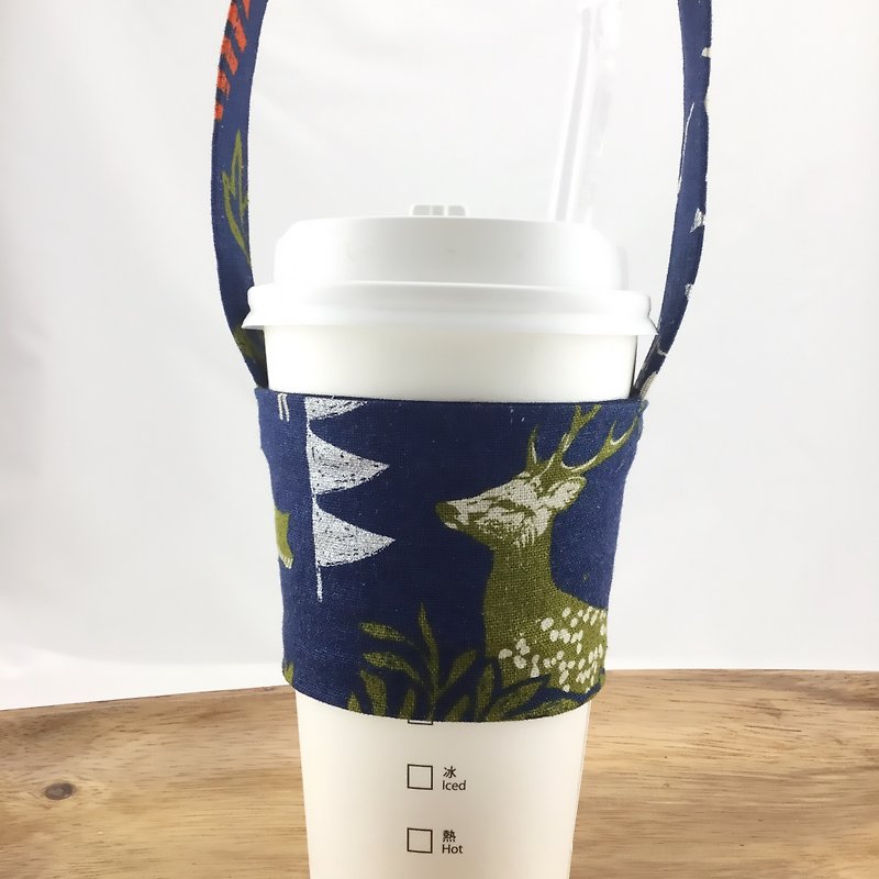Animal Forest Nocturne - Drink Cup Sleeve Bag - Sika deer button models - Fixed straw - Beverage Holders & Bags - Cotton & Hemp 