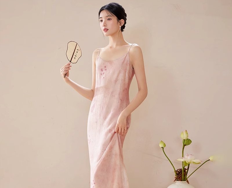 新中式復古中國風 氣質收腰 外披/吊帶裙 - 女上衣/長袖上衣 - 其他材質 粉紅色