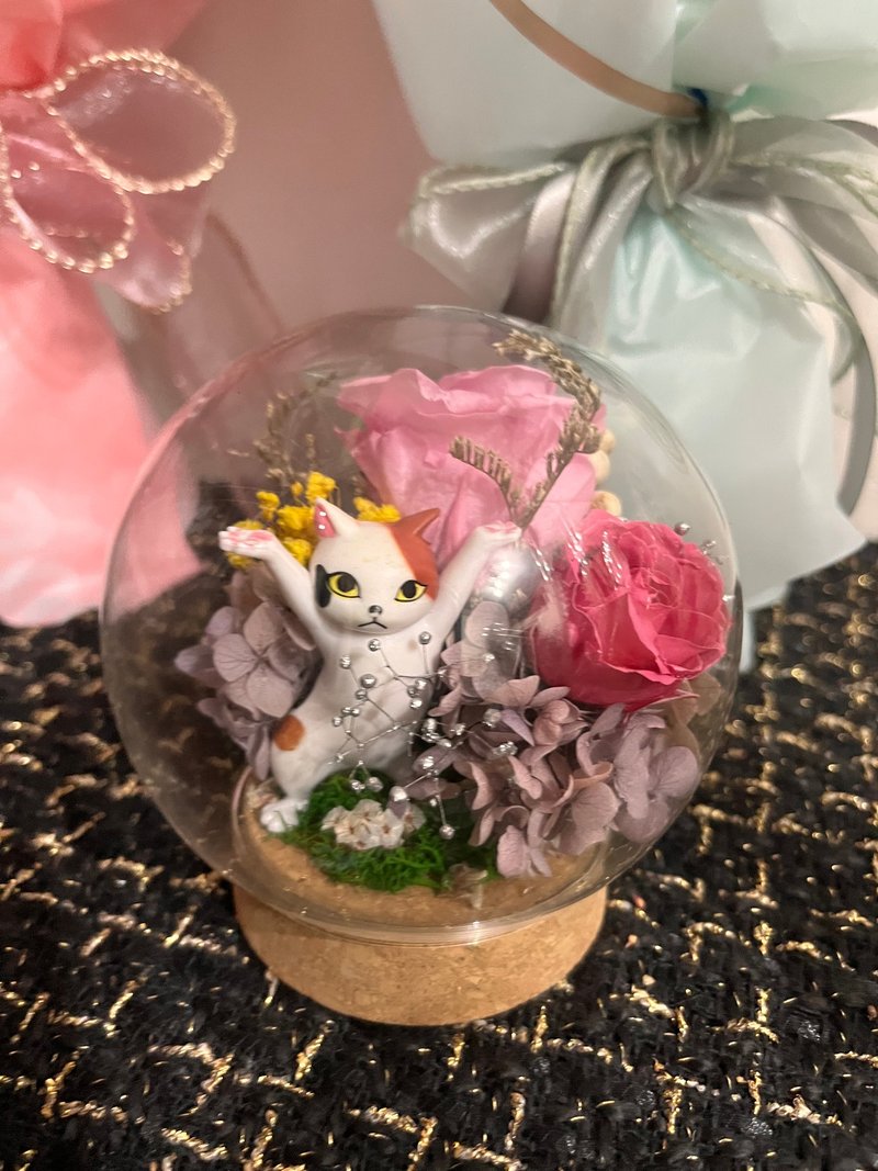 Cat Hot Sale Glass Cup Eternal Flower/Commemorative/Christmas Gift/Birthday Gift/Dried Flower - ตุ๊กตา - แก้ว สีน้ำเงิน