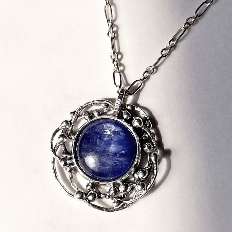 流動銀珠 - 天然藍晶石 金工純銀項鍊 - 項鍊 - 純銀 藍色