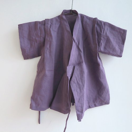 家作 homemade 福利品 | 成長過渡調整型綁帶日式甚平兒童上衣 | 亞麻 | 紫藤花