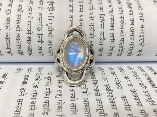 奈爾裡 天然 月光石 戒指 尼泊爾製 925純銀 手工製