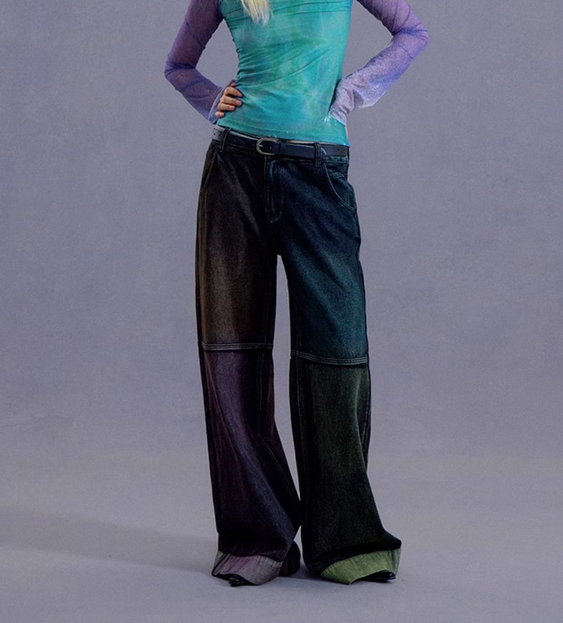 Spray-painted Jeans 四色噴繪水洗廓形牛仔褲 無性別穿搭 - 中性長褲/短褲 - 棉．麻 灰色