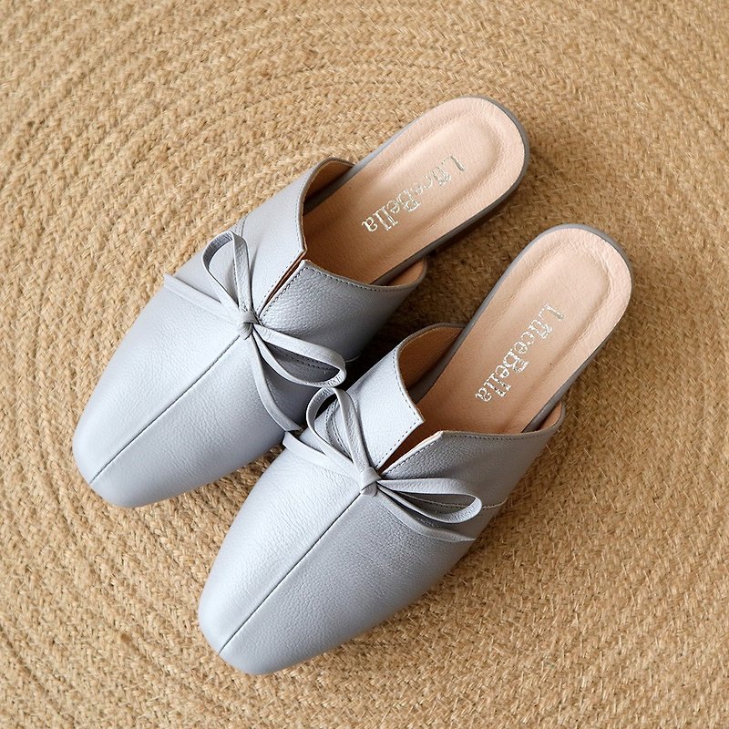 【Perfume】Muller Shoes - Gray - รองเท้ารัดส้น - หนังแท้ สีน้ำเงิน