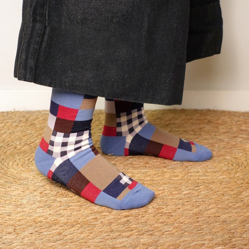 Mumble Socks (Patchwork / Indigo) - Socks - Cotton & Hemp Blue