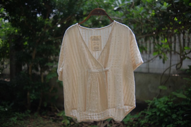 Oki Top | 特殊織紋棉 | 自然色系 - 女上衣/長袖上衣 - 棉．麻 白色