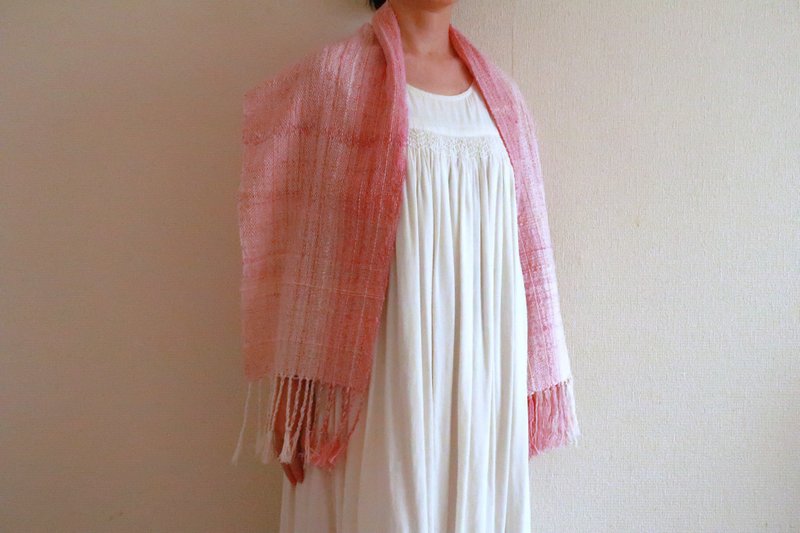 Handwoven Stole Cotton Silk Angel Tapestry Gift Shawl (S) 81 - Scarves - Cotton & Hemp Pink