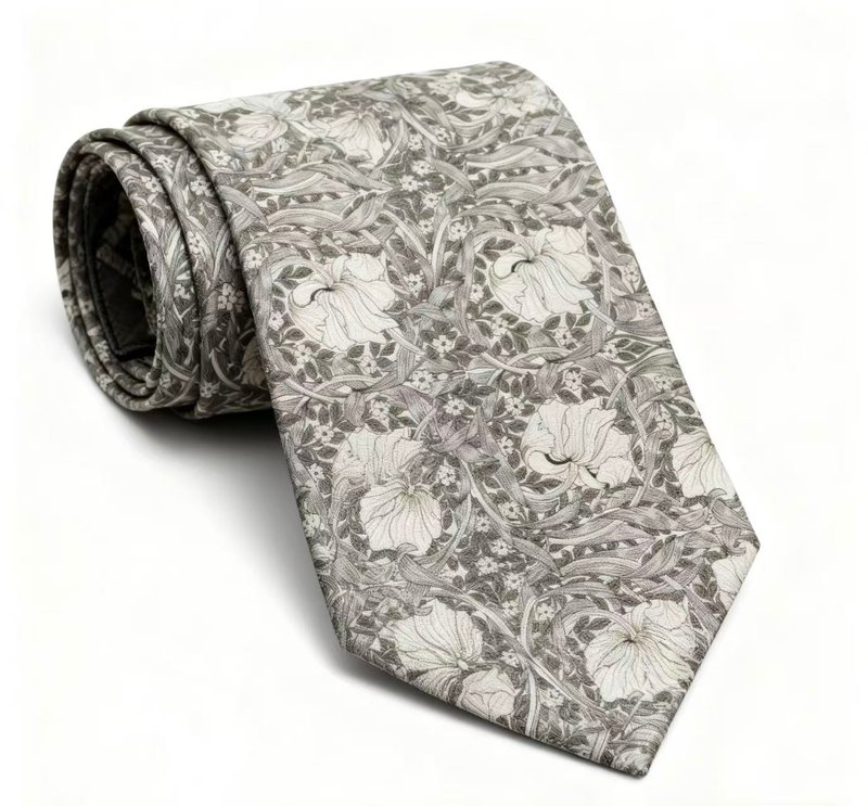 原创灰白色调花卉领带雅痞百搭礼盒装 - 領帶/領帶夾 - 棉．麻 多色