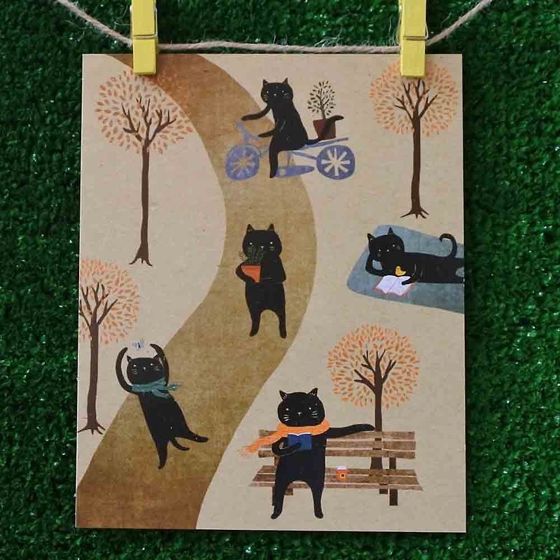 3貓小舖貓咪插畫明信片(畫家:貓小姐) – 黑貓公園 - 心意卡/卡片 - 紙 