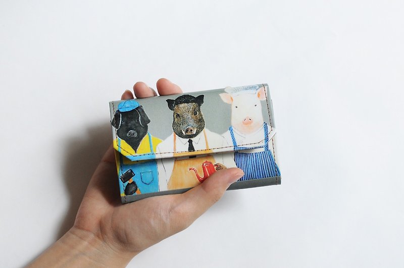 Handmade Paper Purse - Pig friends - กระเป๋าใส่เหรียญ - กระดาษ สีเทา