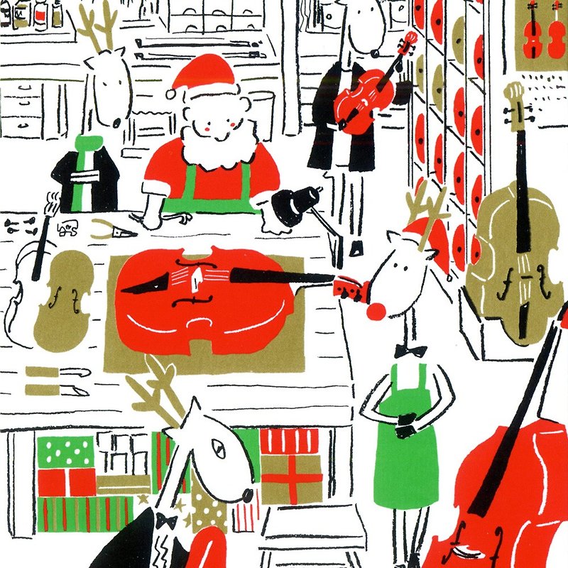 紙 卡片/明信片 金色 - 聖誕卡-米豬2022聖誕老人與麋鹿日常明信卡音樂3號: 提琴工作室