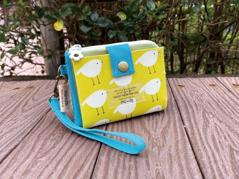 6 Coin 短夾 黄色小鳥 - 錢包/皮夾/長短夾 - 棉．麻 黃色