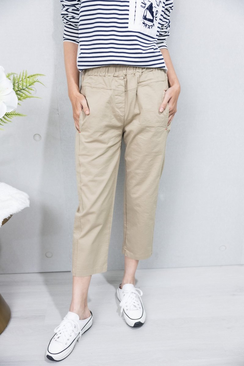 Tapered cotton trousers Khaki - กางเกงขายาว - วัสดุอื่นๆ สีกากี