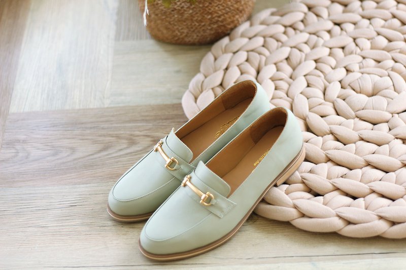 【Golden Lok Fu style】Fashionable fog gold women's shoes with log roots. Mint Green - Women's Leather Shoes - Genuine Leather Green