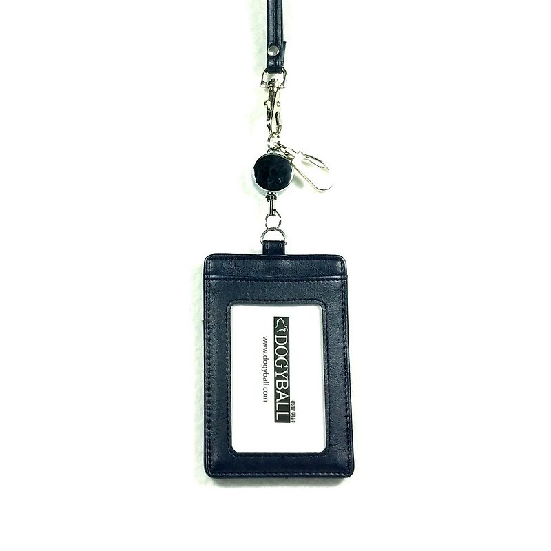 Valentine's Day Gift Recommendation | Simple and Practical Retractable Leather Identification Card Detachable ID Card Holder Navy Blue - ที่ใส่บัตรคล้องคอ - หนังเทียม สีน้ำเงิน