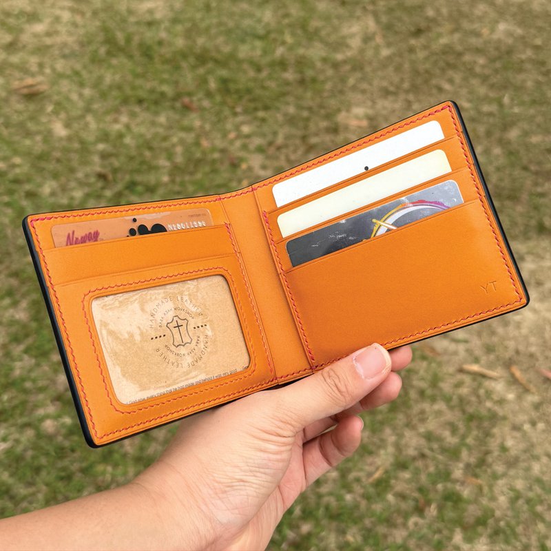 【Bifold Wallet】Orange Tochigi | Classic | Handmade Leather in Hong Kong - กระเป๋าสตางค์ - หนังแท้ สีส้ม