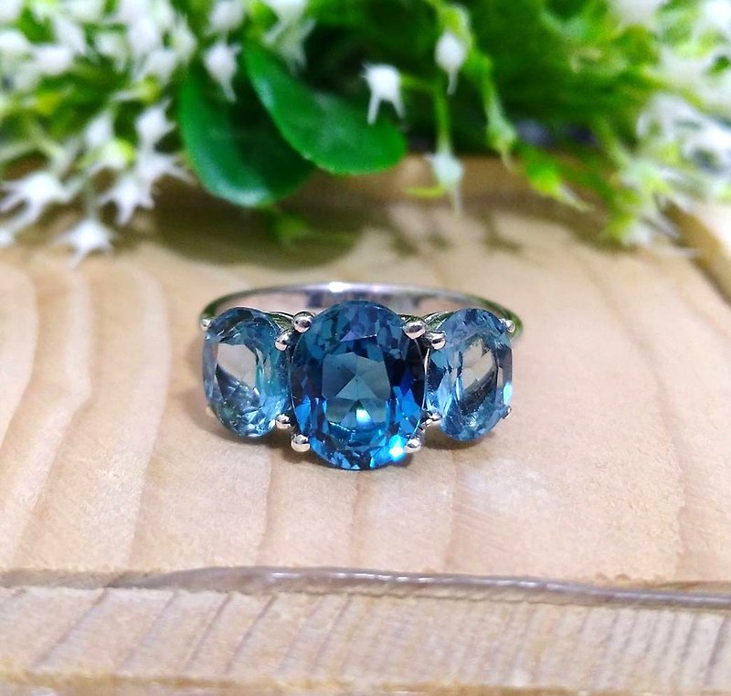 Real london blue topaz ring silver sterling or ring wedding size 7.0 free resize - 戒指 - 純銀 藍色