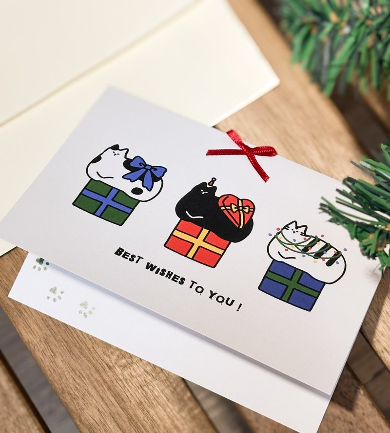 Gift cat Christmas fold-out card - การ์ด/โปสการ์ด - กระดาษ หลากหลายสี