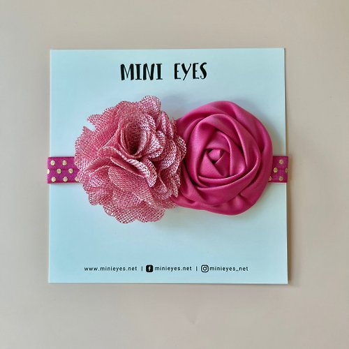 Mini Eyes 桃紅玫瑰花嬰兒髮帶 女孩彌月禮盒 寶寶頭帶
