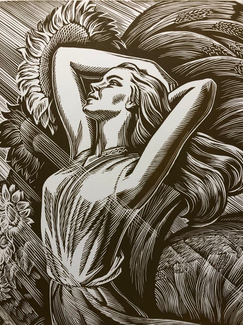 Linocut Woman Meets the Sunrise Socialist Realism Wall Art Home Decor - 壁貼/牆壁裝飾 - 紙 卡其色