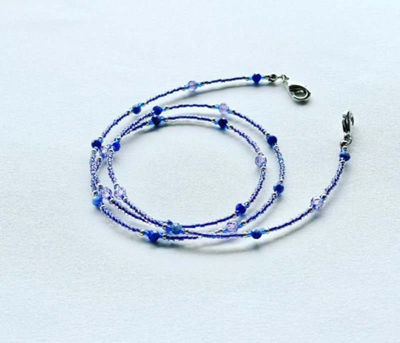 Sodalite and Zirconia Hydrangea Colored Bead Chain Glasses Strap Necklace Mask Strap - 眼鏡/鏡框 - 半寶石 藍色