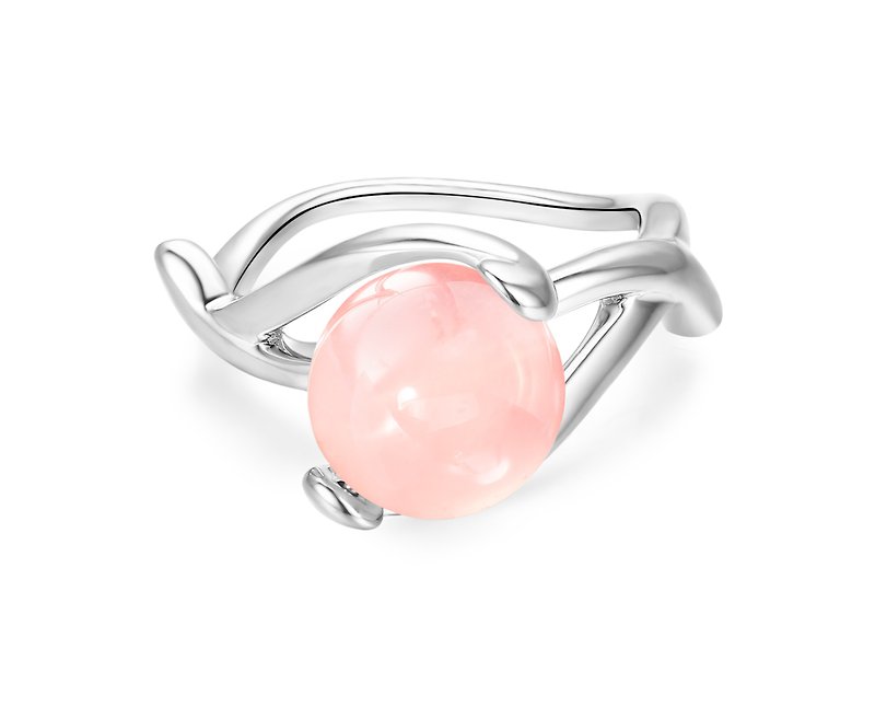 粉晶純銀戒指 冰粉個性925銀飾品 質感銀器 玫瑰石英十月誕生石 - 戒指 - 純銀 粉紅色