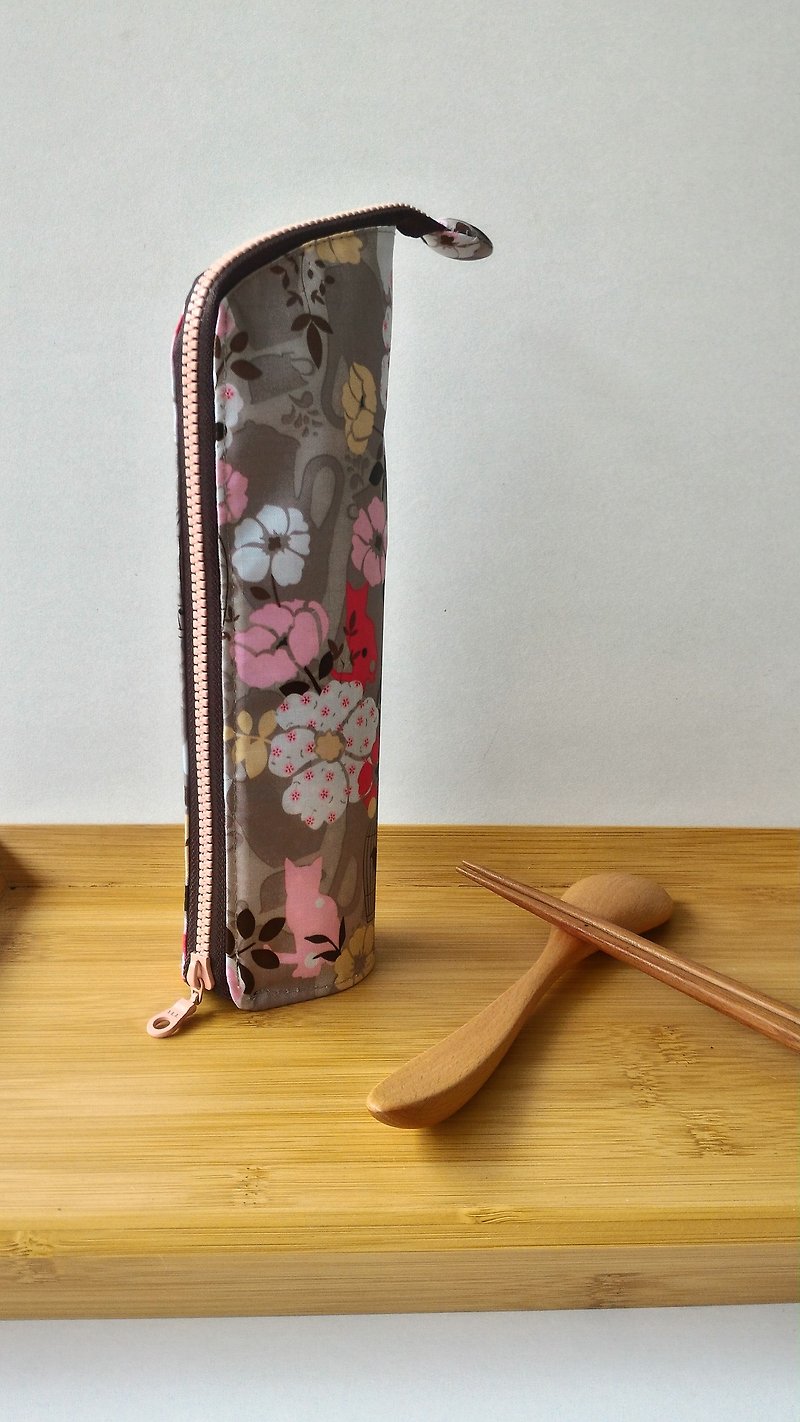 花花直立式防水餐具袋 - 筷子/筷架 - 防水材質 粉紅色