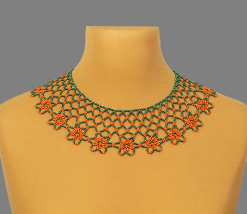 SweetBeadsIP Green necklace with orange flower