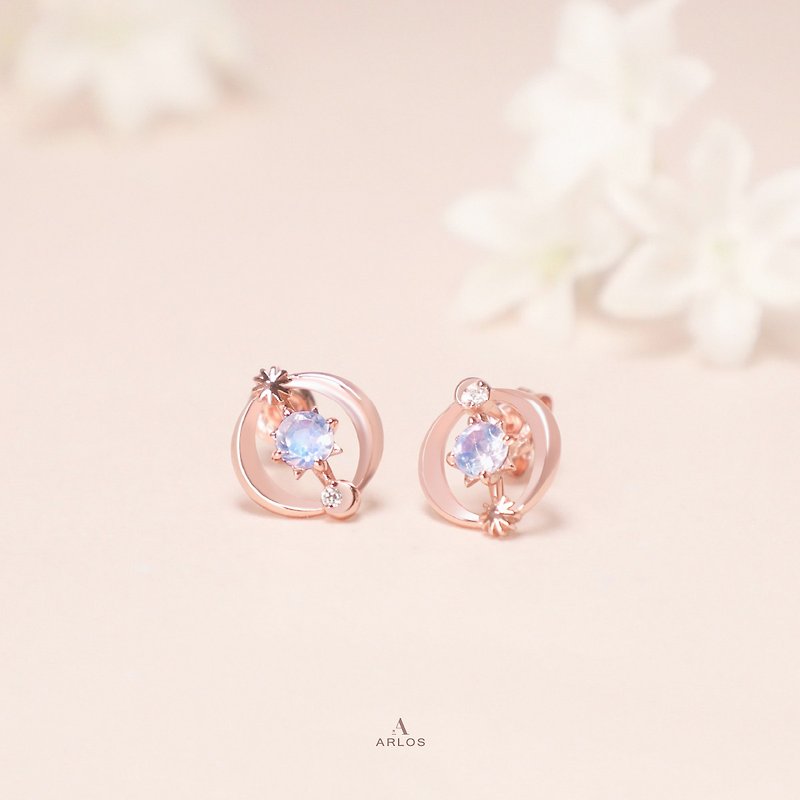 Aloha 藍月亮石星願耳環 (玫瑰金) - 耳環/耳夾 - 純銀 