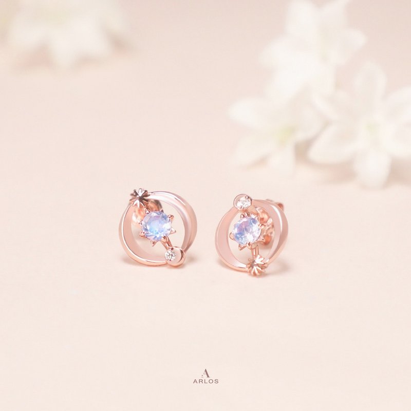 Aloha Moonstone Star Wish Earrings (Rose gold) - Earrings & Clip-ons - Sterling Silver 