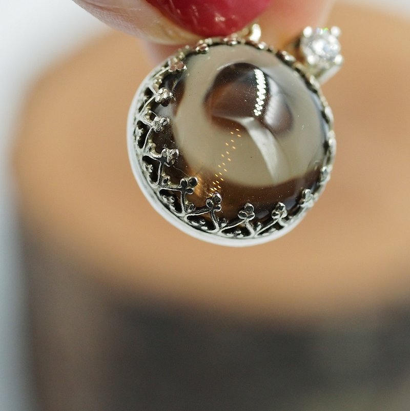 Natural tea crystal sterling silver necklace Quartz Smoky スモーキークォーツ - Necklaces - Gemstone Brown
