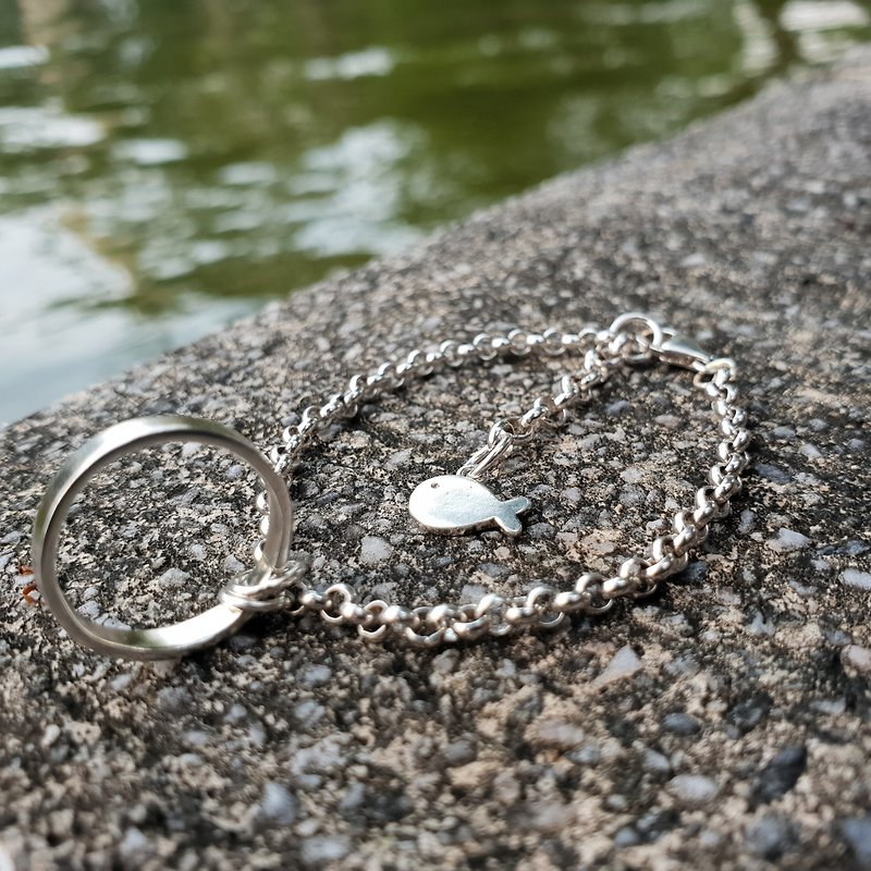 V36 Style-Can't Make the Same Silver Bracelet-Sterling Silver Large Circle + Small Fish-925 Sterling Silver Bracelet-Royal Craftsman Knockout - Bracelets - Sterling Silver Silver