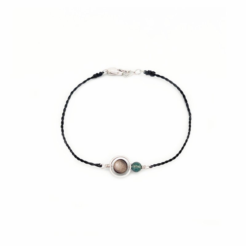 [Wax Braided Crystal Bracelet] Silver Stone+ Aquatic Agate Silver - Bracelets - Crystal Black