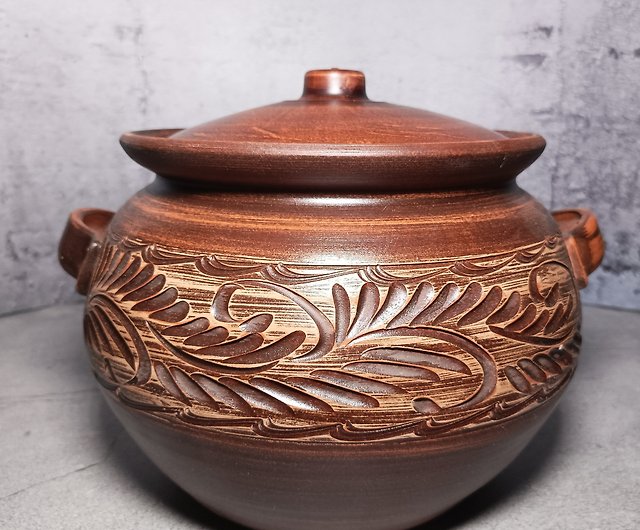 Handmade Ceramic Pot With Handles and Lid Red Clay Saucepan -  Canada