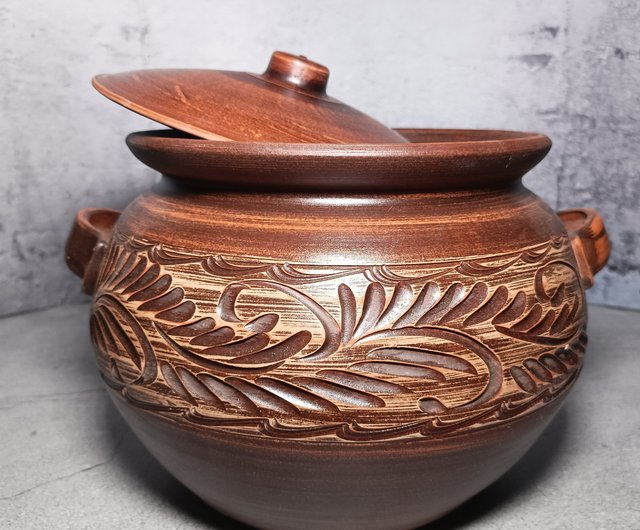 Pottery large cooking pot 2500ml Handmade casserole with lid - Shop Red  Stone Pots & Pans - Pinkoi