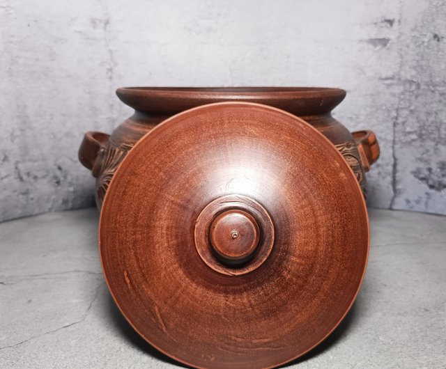 Pottery large cooking pot 2500ml Handmade casserole with lid - Shop Red  Stone Pots & Pans - Pinkoi