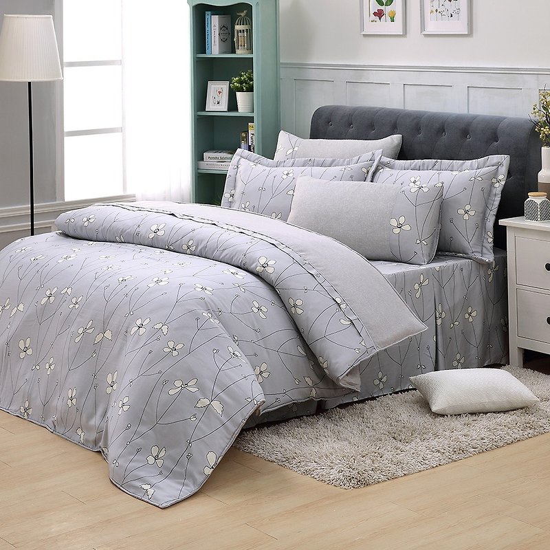 Double size Jane love flower open (gray) - Tencel dual-use bedding set of six [100% lyocell] - Bedding - Silk Gray