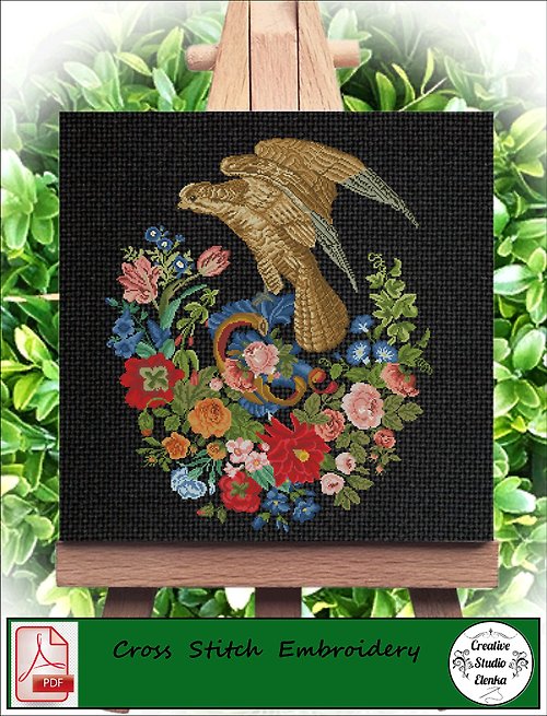 CreativeStudioElenka Vintage Cross Stitch Scheme Falcon in the colors - PDF Embroidery Scheme