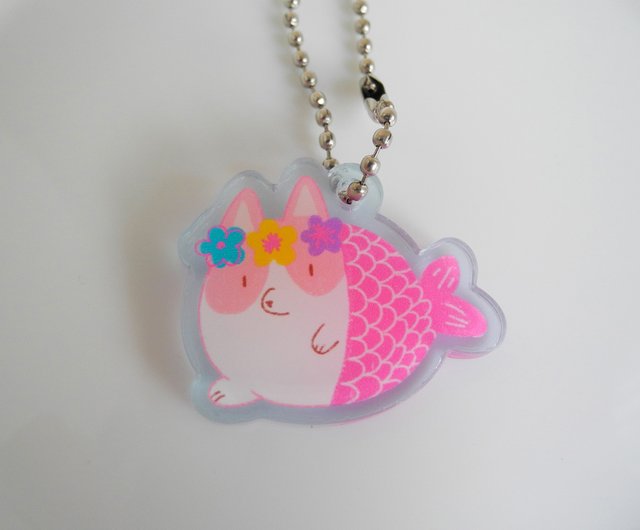 Gorgeous Space Corgi Fish Flower Charm Ornament Keychain Cute