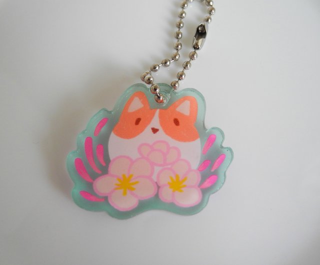 Gorgeous Space Corgi Fish Flower Charm Ornament Keychain Cute