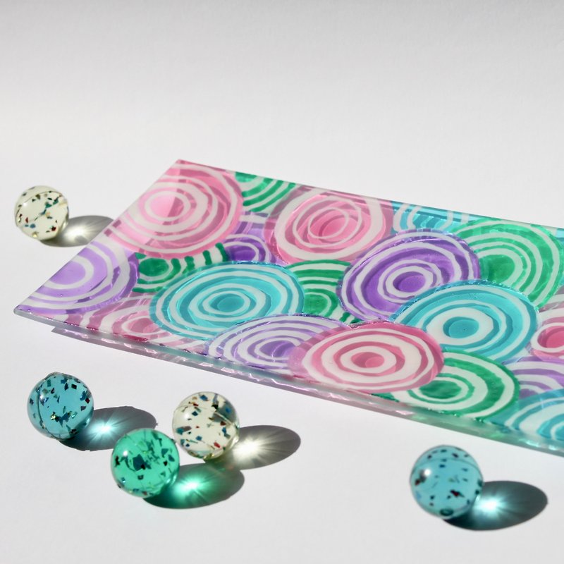 60s Retro Mod Colourful Circle Geometric Glass Dish - Items for Display - Glass Multicolor