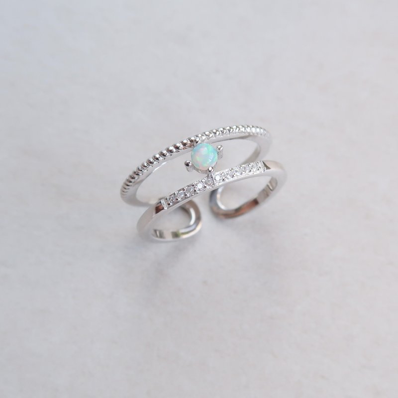 / Zhikong/ Opal Opal 925 Sterling Silver Handmade Natural Stone Ring - แหวนทั่วไป - เงินแท้ สีน้ำเงิน