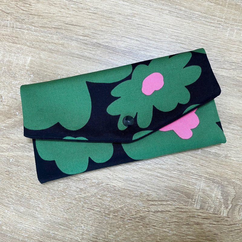 Green Floral Red Envelope Pouch | Mask Holder | Passbook Case | Multi-functional Mini Bag | Adorable Exclusive Design - Chinese New Year - Cotton & Hemp 