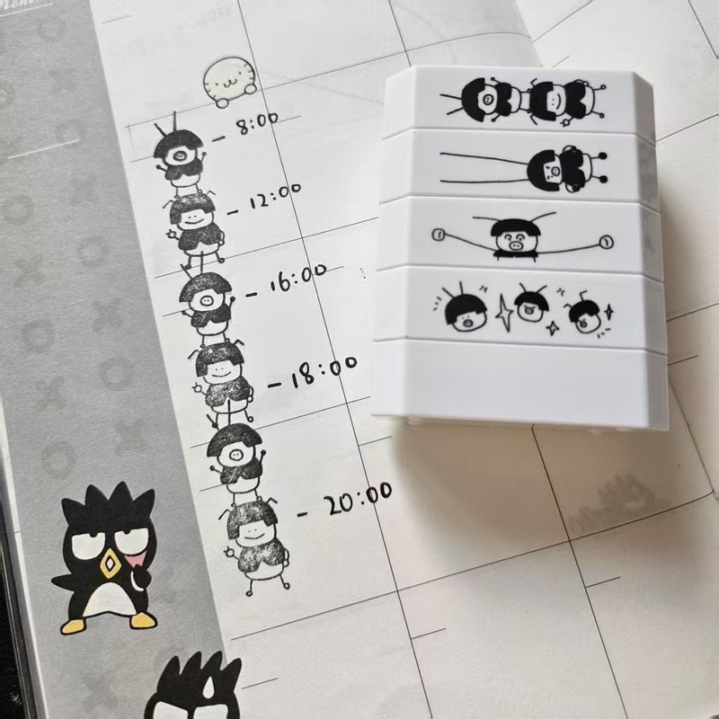 【coloryeah】豬大強 可愛手賬文具/有趣光敏四聯小強圖案 - 印章/印台 - 其他材質 黑色