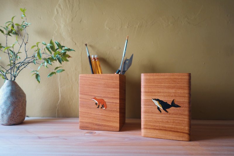 ShouZhuo handmade---hand-painted pen holder - Pen & Pencil Holders - Wood Brown